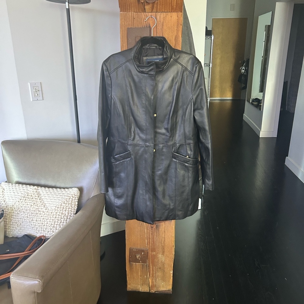 Cole Haan Black Leather Jacket with Front Pockets